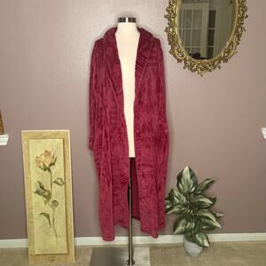 Nautica Plush Burgundy Long Robe S/M Shawl Collar Pockets (No Belt)